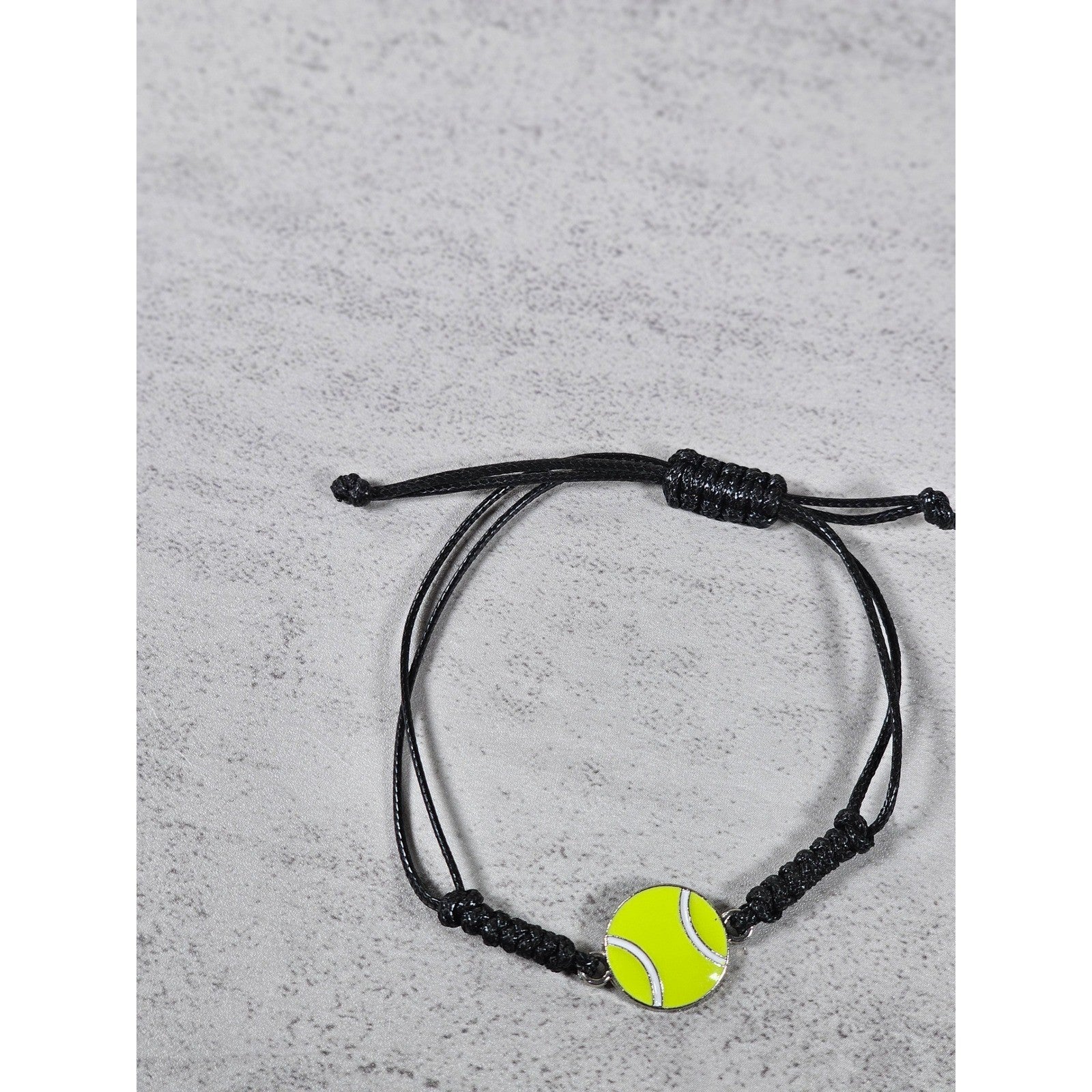 Tennis Ball Charm Bracelet Adjustable Black Cord Sports Jewelry