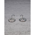 Vintage Silver-Tone Swirl Circle Stud Earrings with Rhinestone Accent