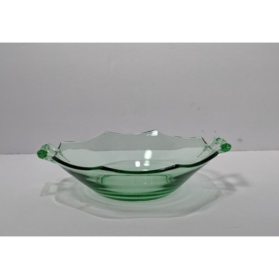 Vintage Green Glass Candy Dish with Handles | 7 Inch Decorative Serving Bowl