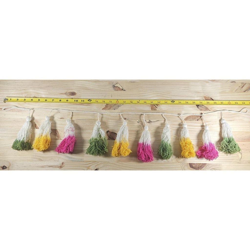Yarn Tassel Garland Multicolor Decor Yellow Pink Green