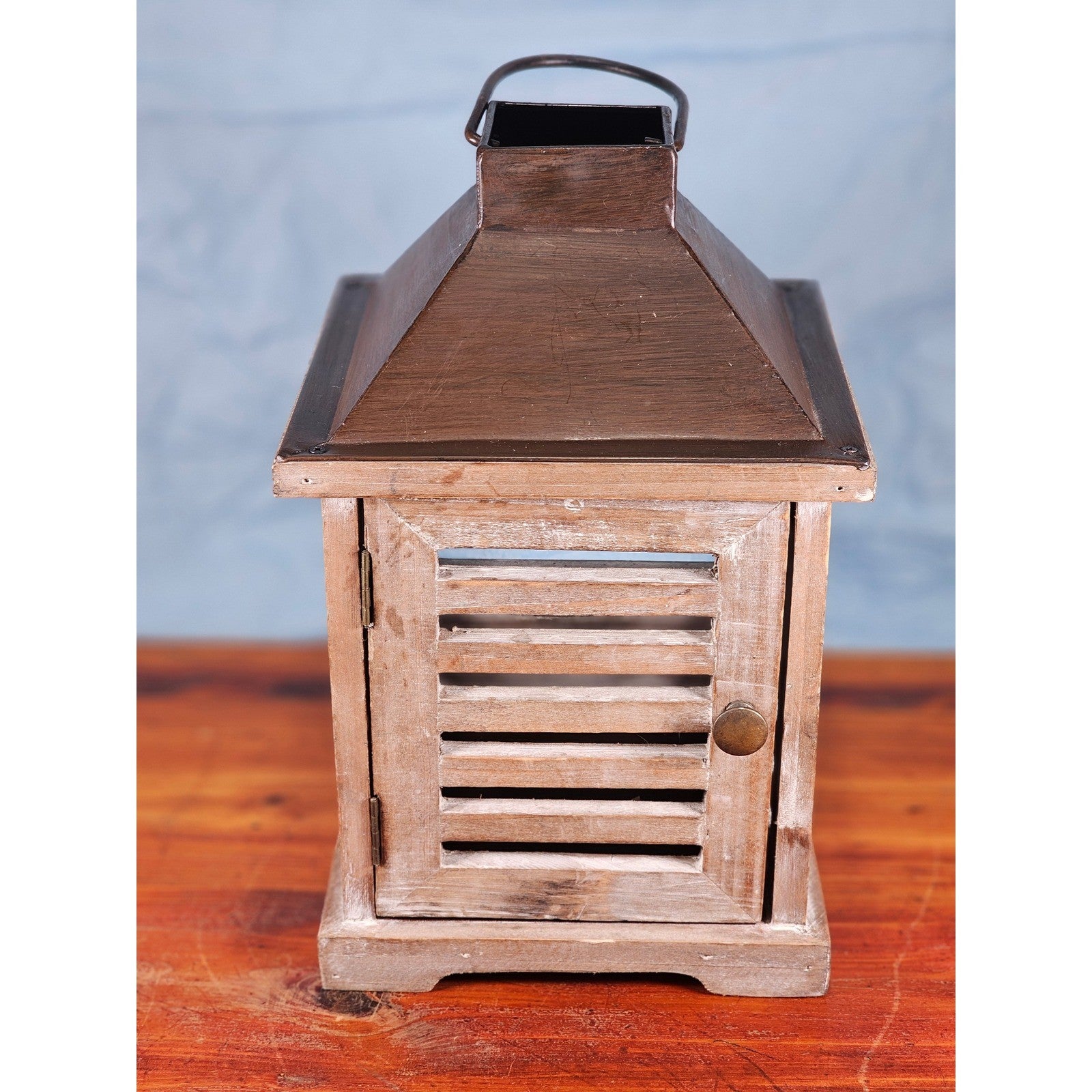 Vintage Wooden Lantern – Rustic Farmhouse Décor – 10.5" x 7"