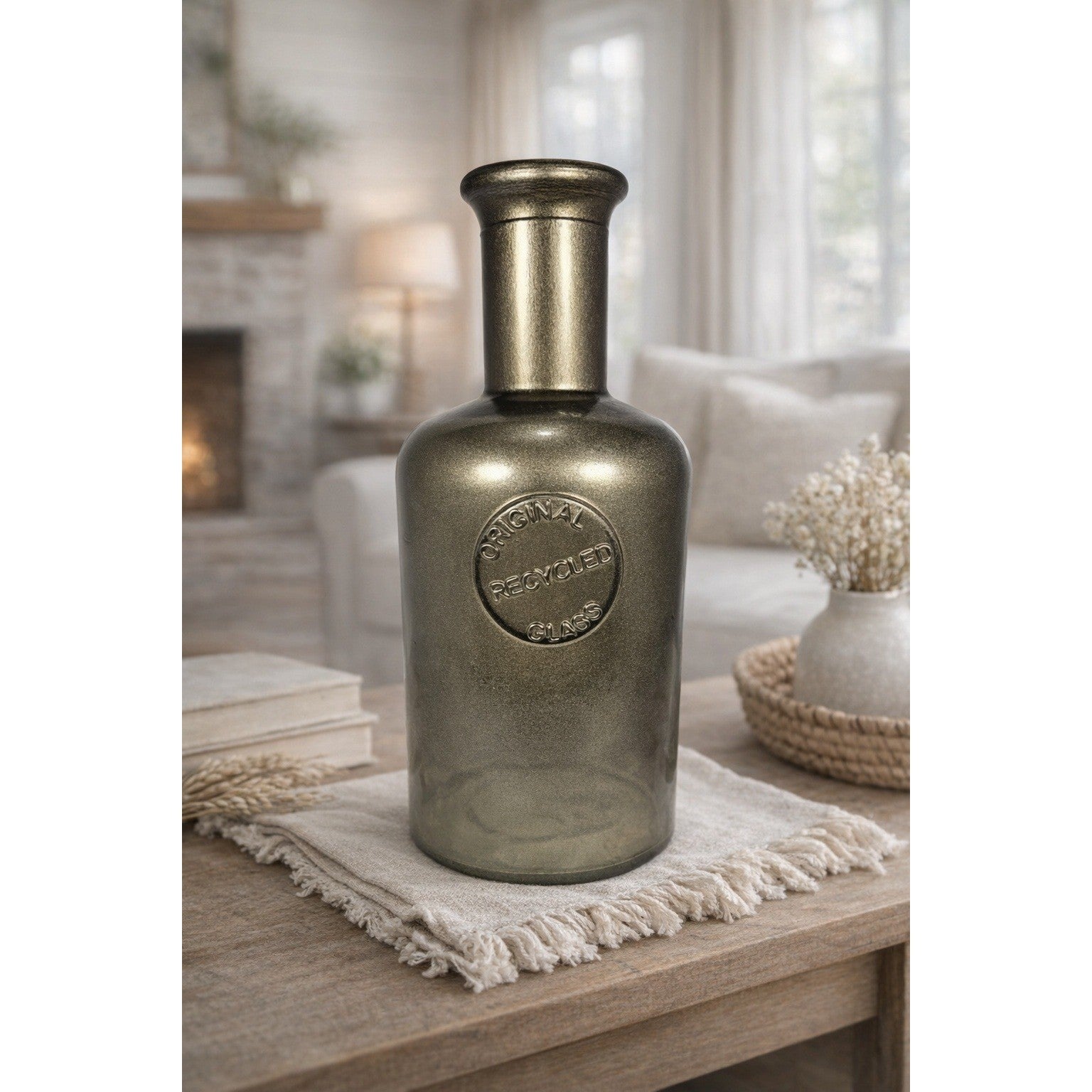 Vintage Recycled Glass Bottle Grey Spain 9.5" Decorative Vase Accent