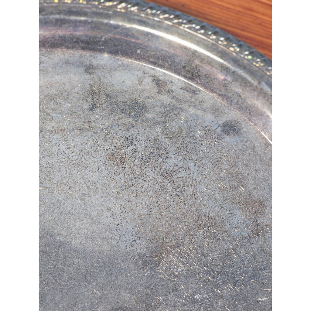 Vintage Silverplate Serving Tray 12 Inch Round Etched Floral Pattern