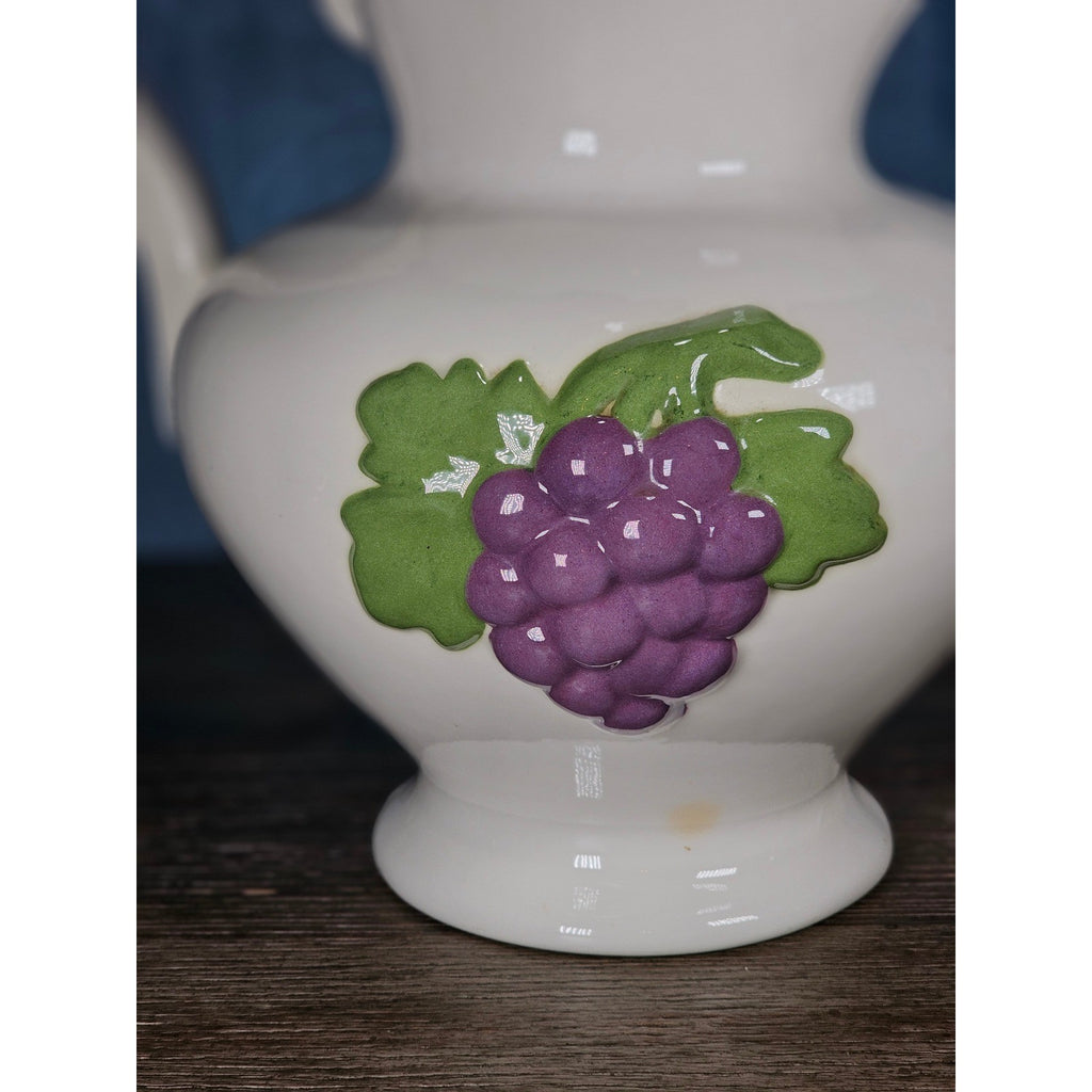Vintage Ceramic Pitcher with Grape Design | White Pottery Vase Creamer