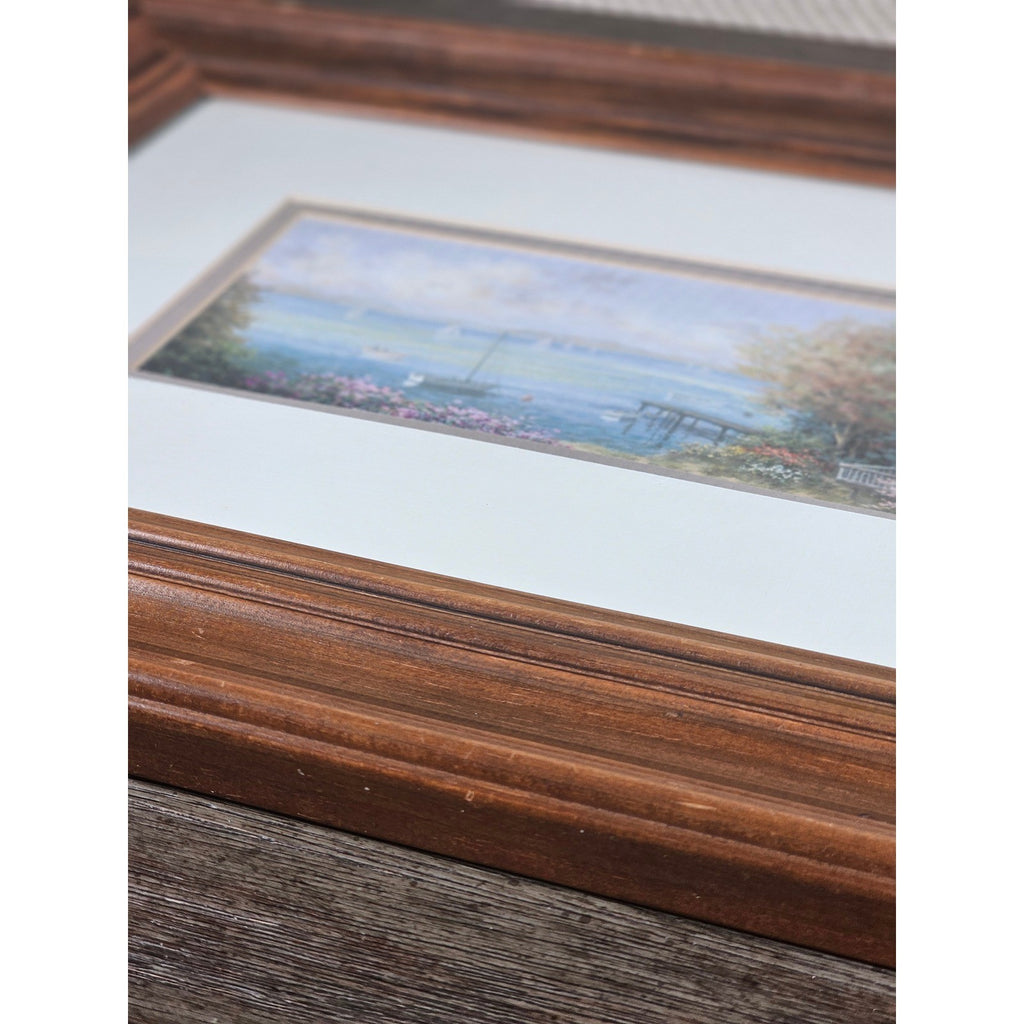 Vintage Coastal Cottage Framed Print Wall Art | Nautical Harbor Scene
