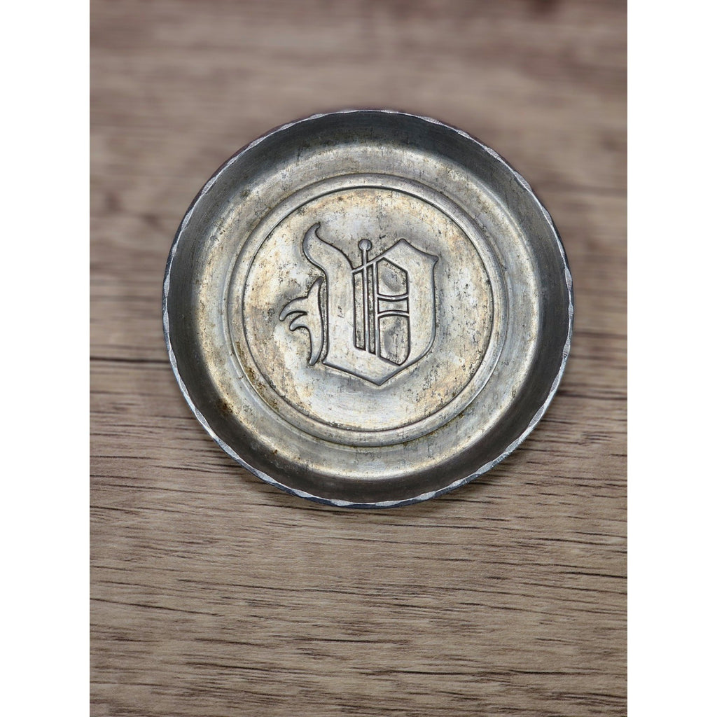Vintage Aluminum Coaster Set of 3 Embossed D Monogram 3 3/8 Inch