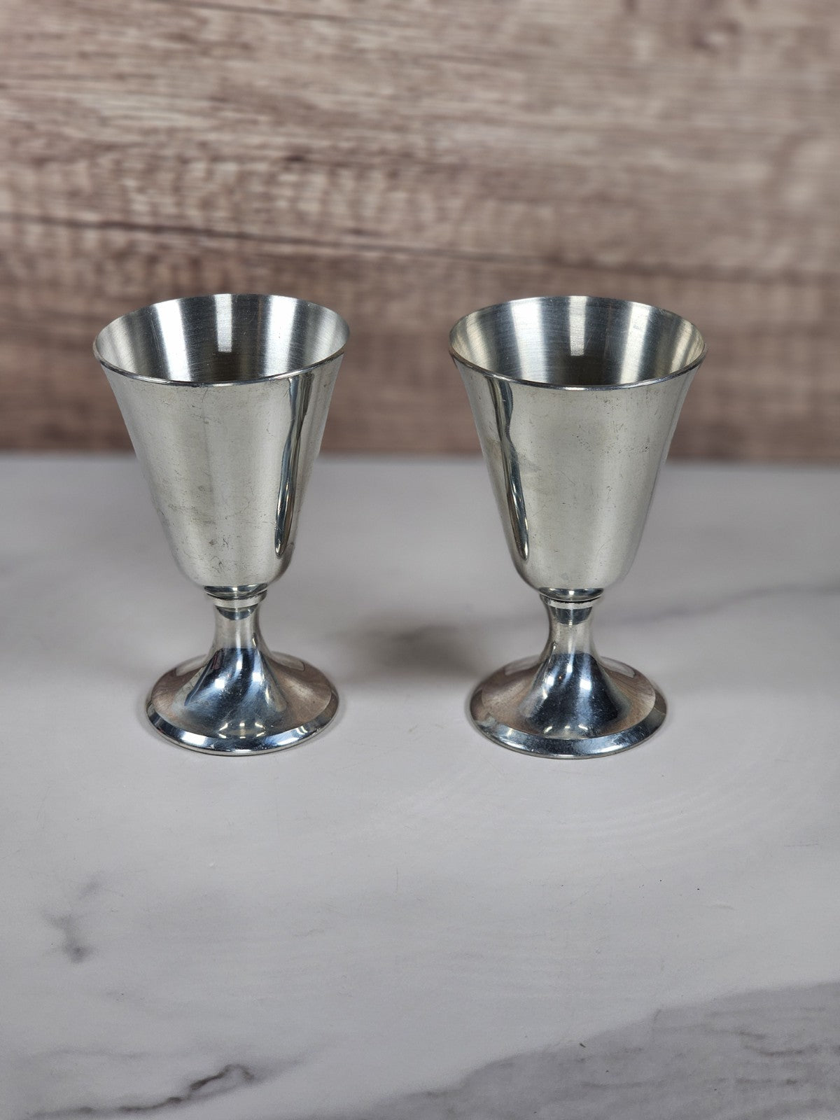 Pair of Vintage Kirk Stieff Pewter P105 Water Goblets Cups 3 7/8" Tall