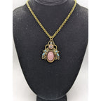 Gold Beetle Necklace 20 Inch Beaded Vintage Inspired Pendant