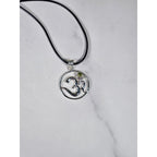 Vintage Sterling Silver Om Pendant with Green Stone Accent