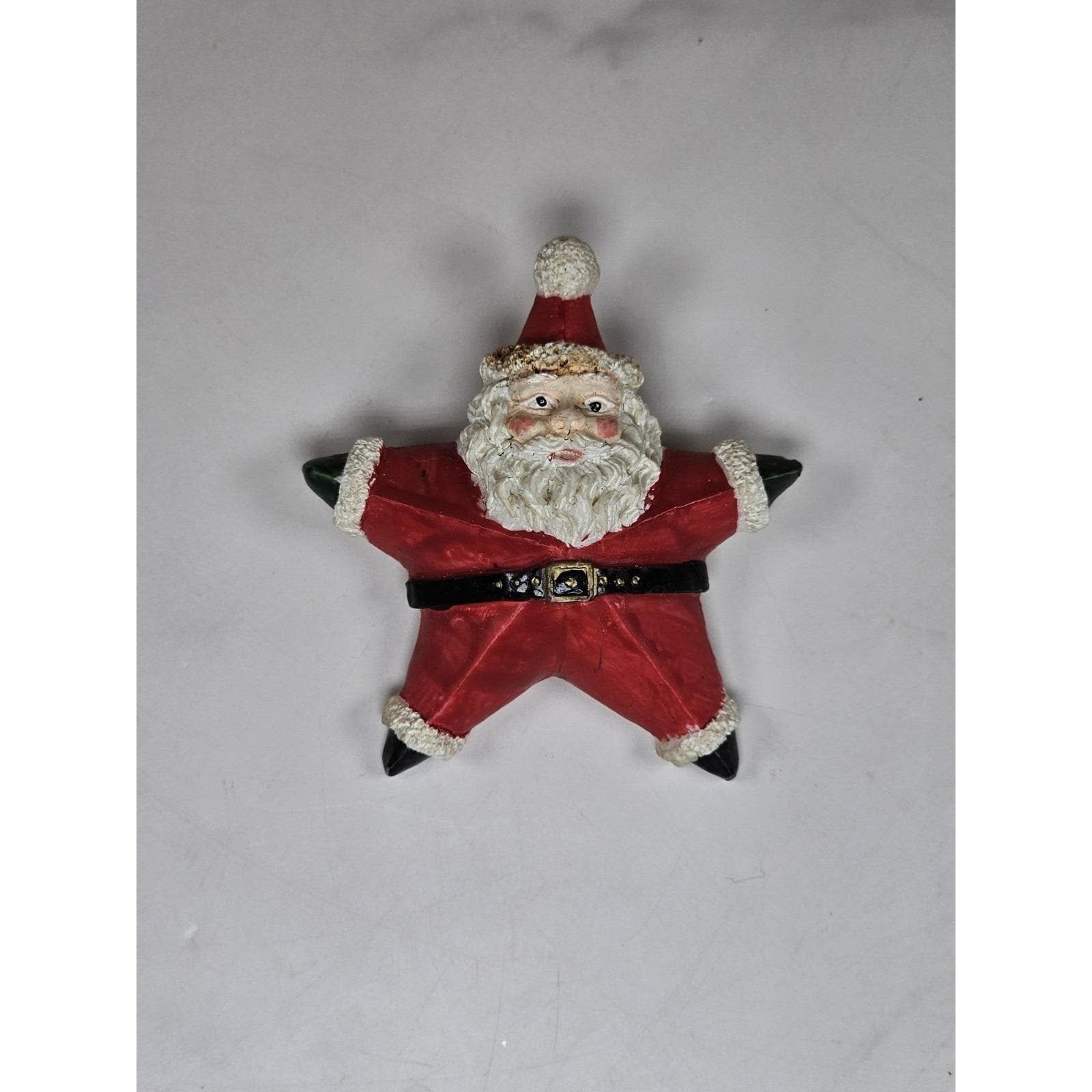 Vintage Folk Art Santa Claus Star Brooch Pin Holiday Christmas Jewelry