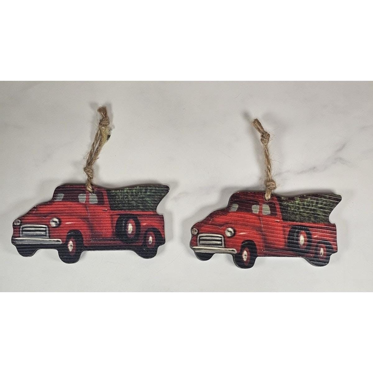 Vintage Red Farm Truck Wooden Ornament – Rustic Farmhouse Christmas Decor
