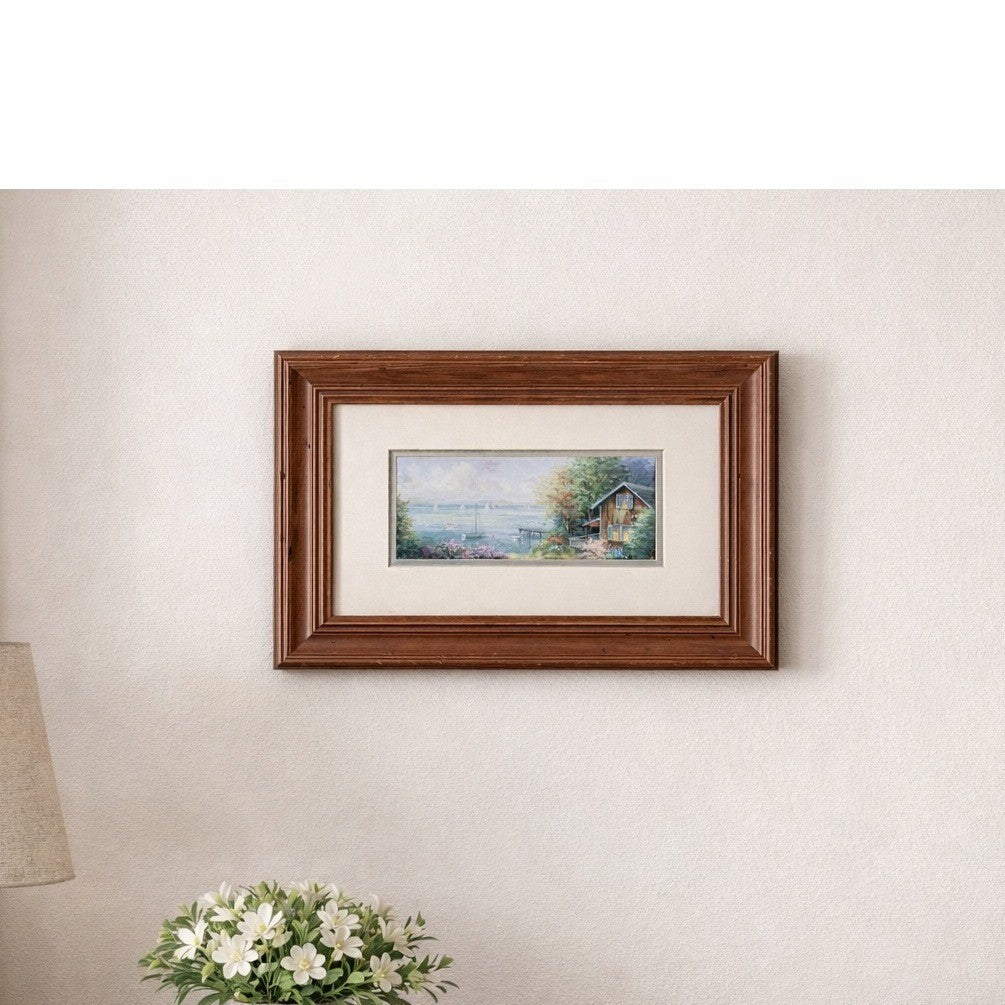 Vintage Coastal Cottage Framed Print Wall Art | Nautical Harbor Scene