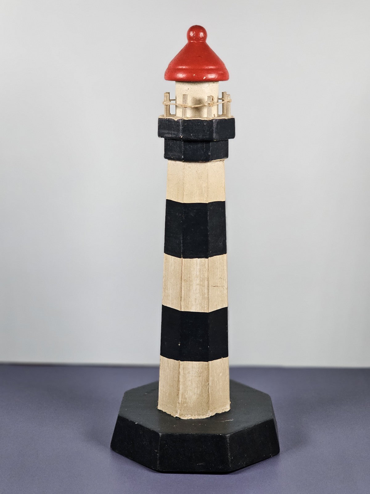 Vintage Wooden Lighthouse Figurine Black White Red Nautical Coastal Decor