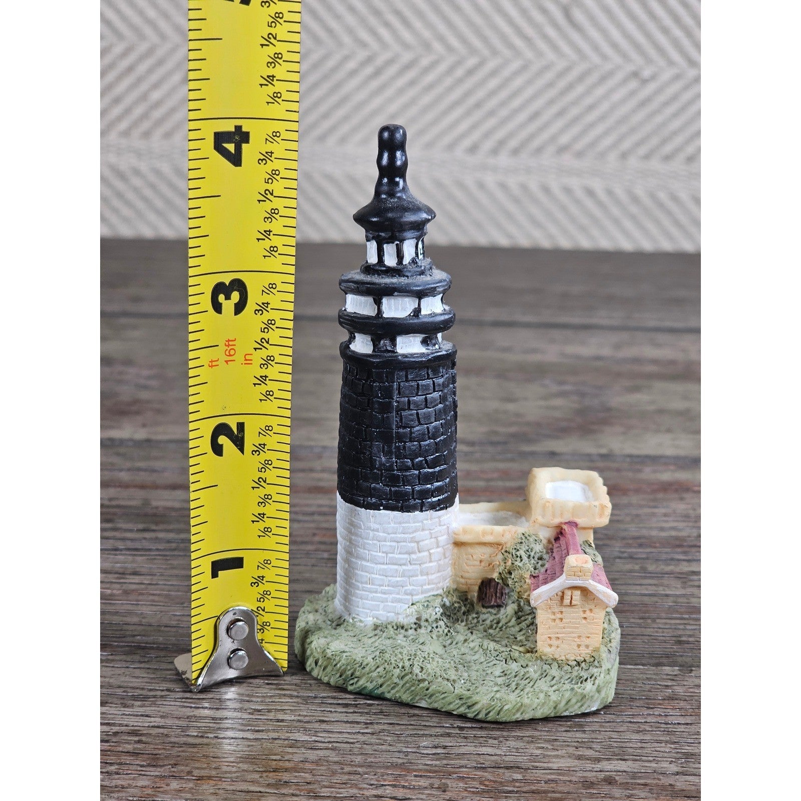Vintage Mini Lighthouse Figurine Black White Coastal Decor Nautical Shelf Art