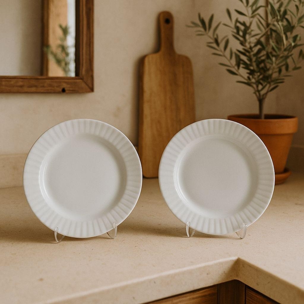CorningWare French White Ribbed Plates Set of 2 8.25 Inch Salad Plates