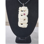 Vintage Carved Dragon Pendant Necklace With Pink Stone