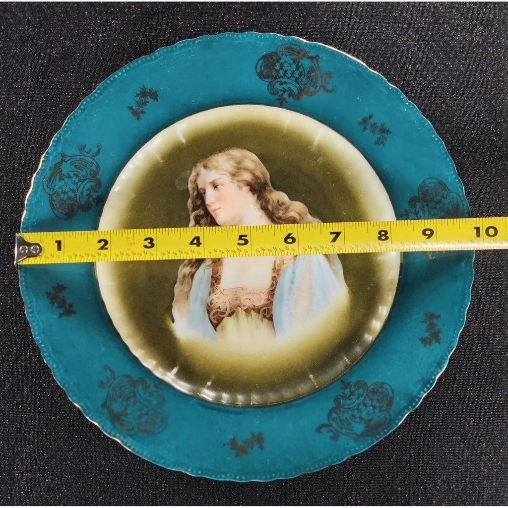Antique Royal Vienna Porcelain Cabinet Plate Portrait Teal Olive 10 Inch