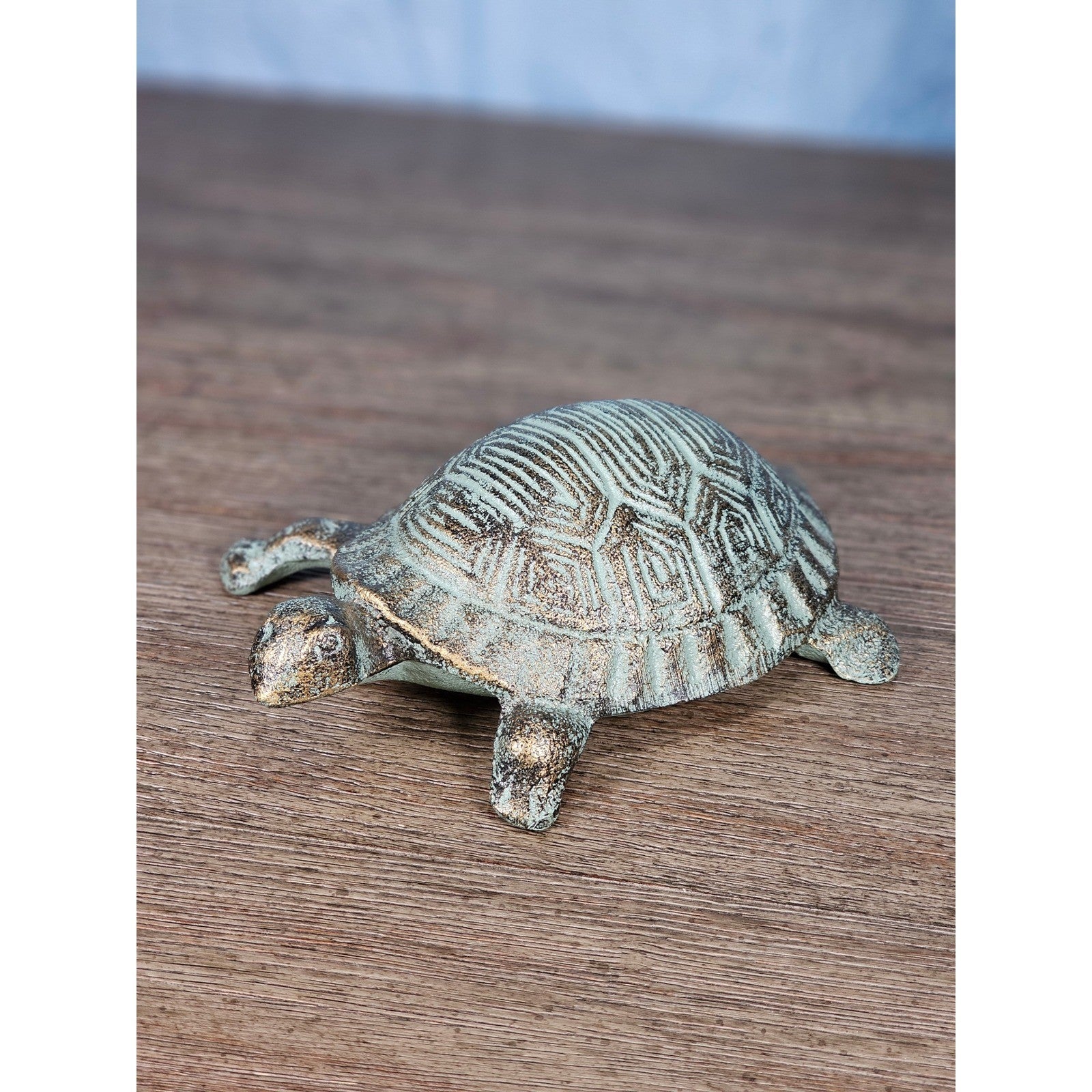 Cast Iron Turtle Decor Tabletop Accent Green Patina Coastal Figurine