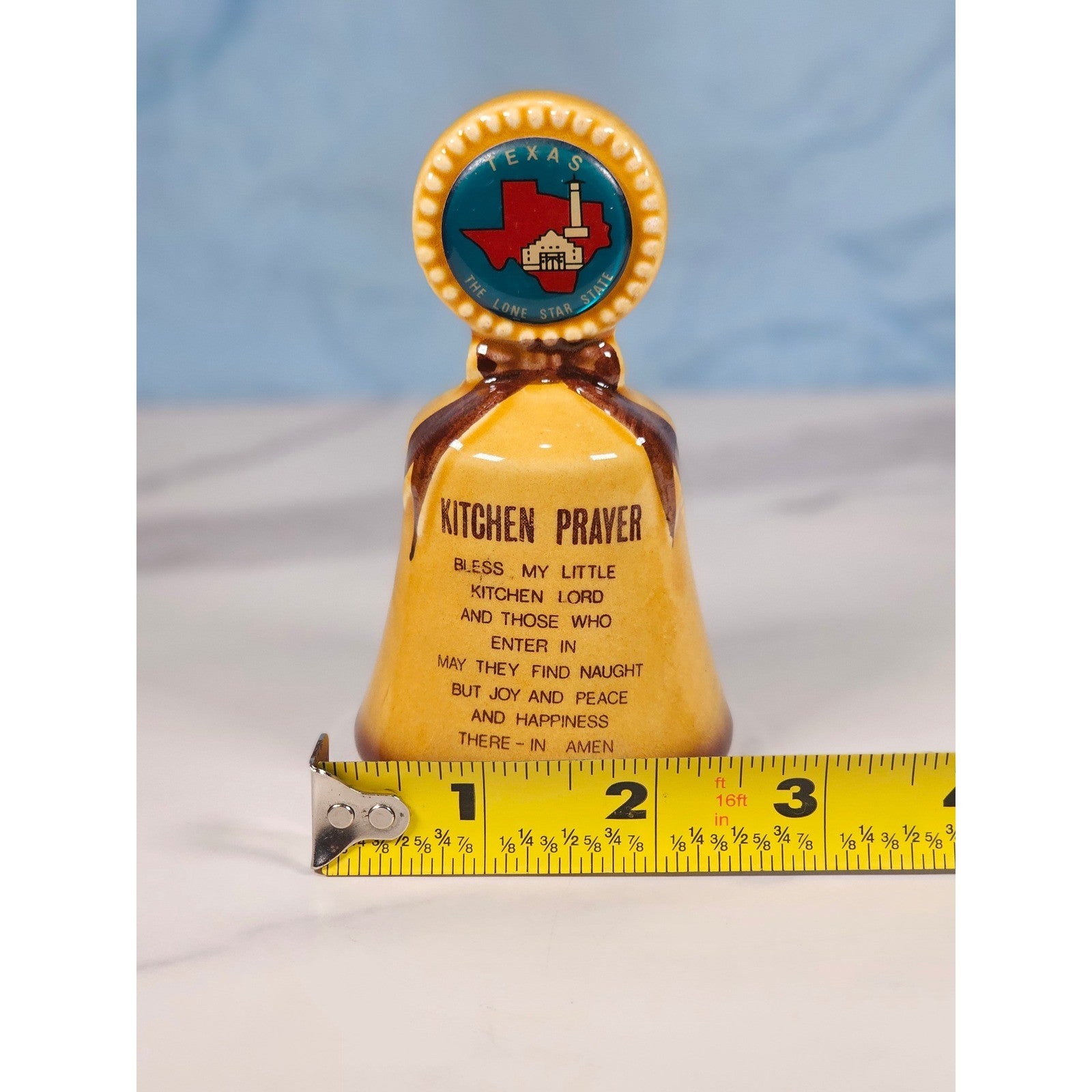 Vintage Texas Kitchen Prayer Bell Ceramic Lone Star Alamo Decor