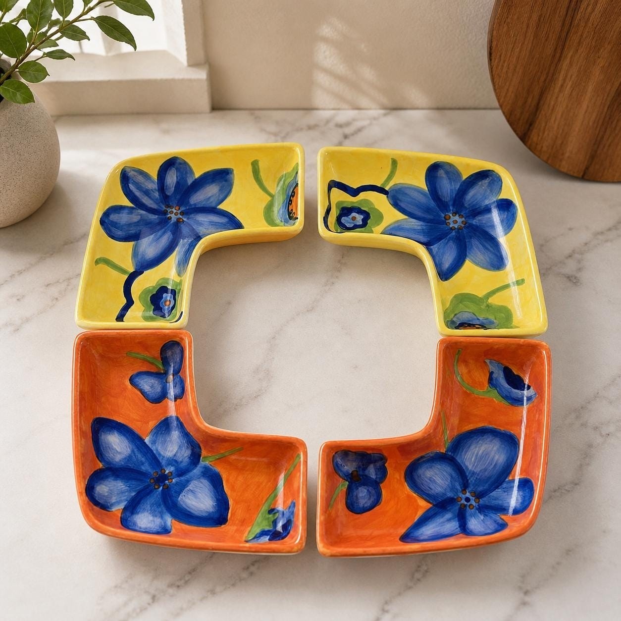 Vintage Avon Floral Ceramic Dishes Set of 4 Hand Painted Serveware