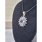 Vintage Sterling Silver Sunburst Amethyst Pendant Necklace