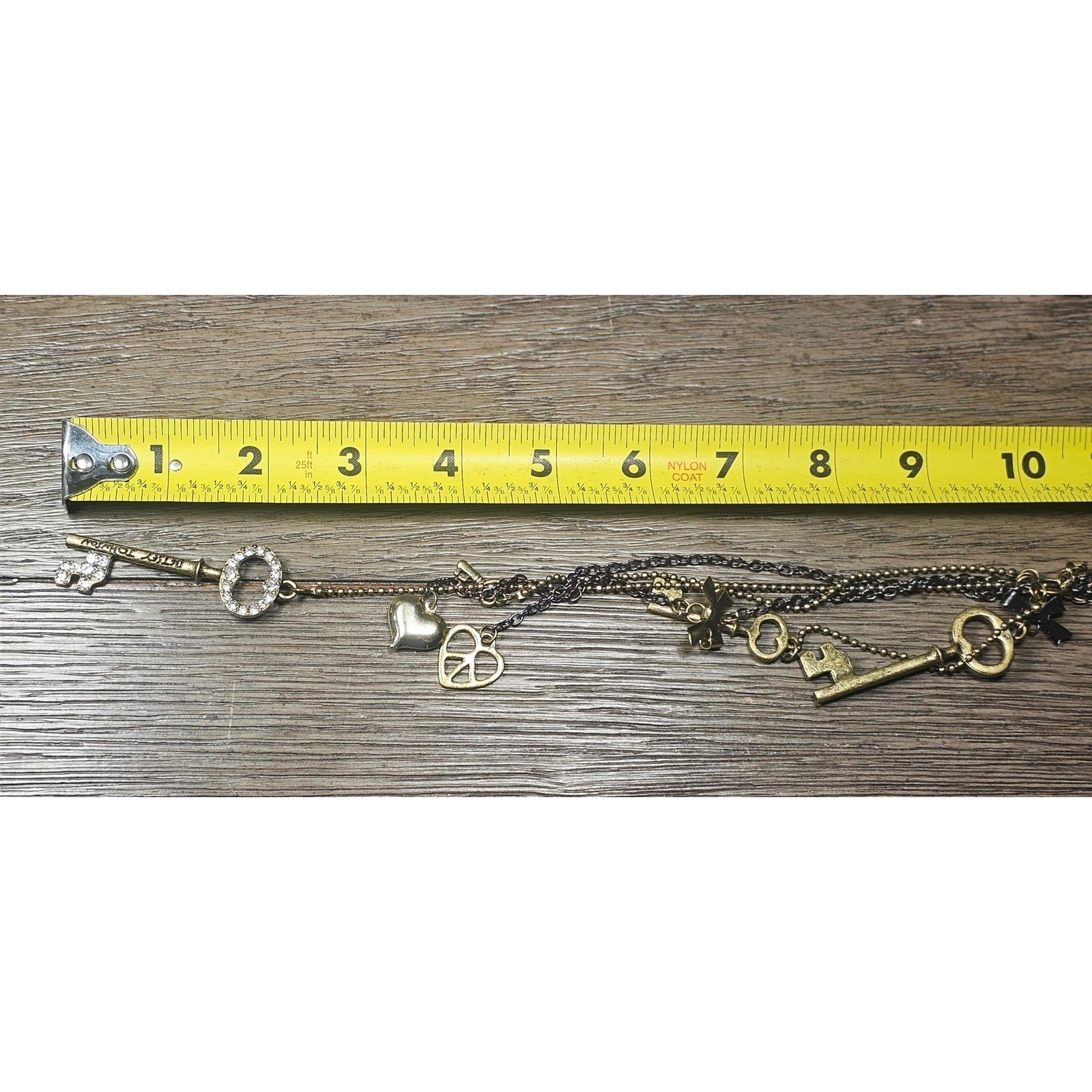 Betsey Johnson Vintage Charm Necklace Key Pendants Long Layered Statement