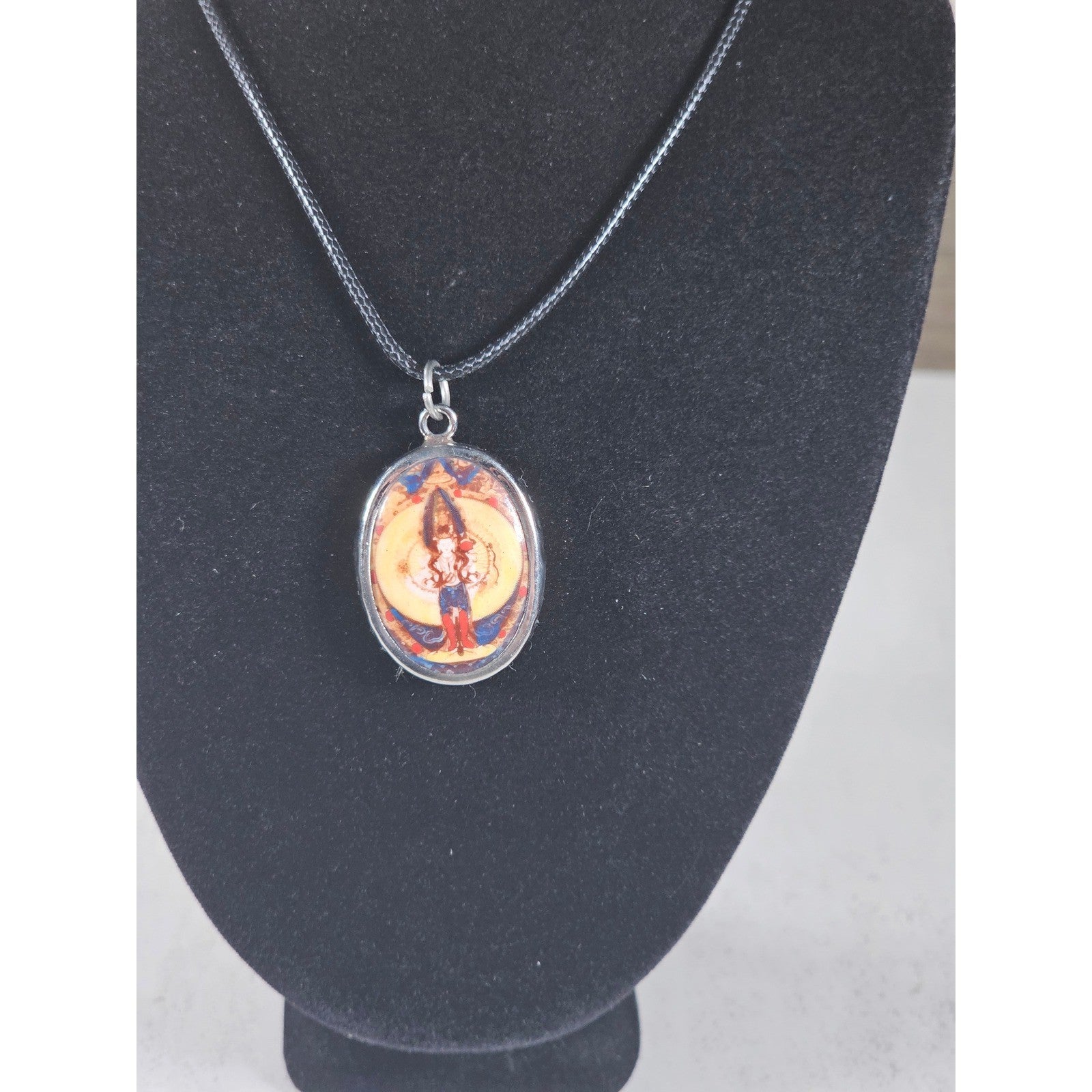 Vintage Religious Icon Pendant Necklace Oval Art Medallion