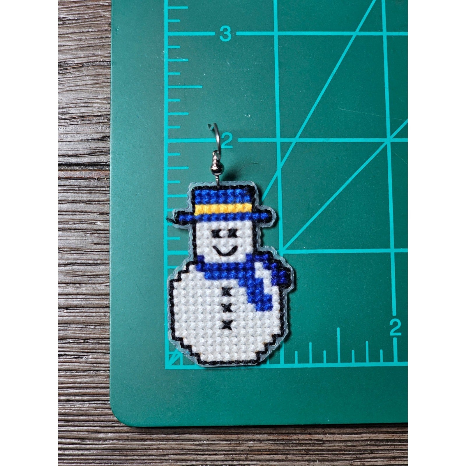 Vintage Handmade Snowman Earrings Blue Scarf Winter Holiday Dangle