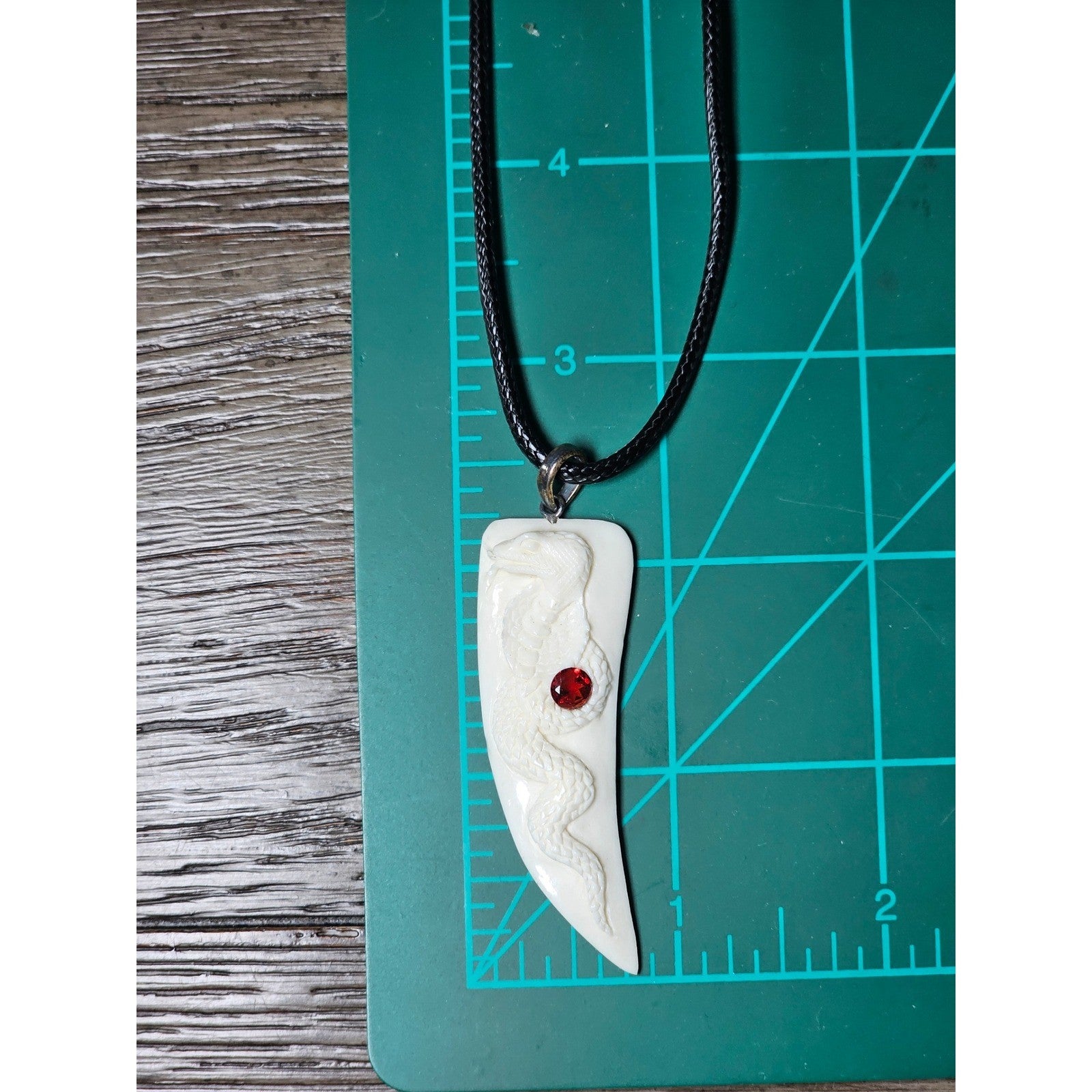 Carved Snake Fang Pendant Necklace White Tooth Style Gothic Charm 2"