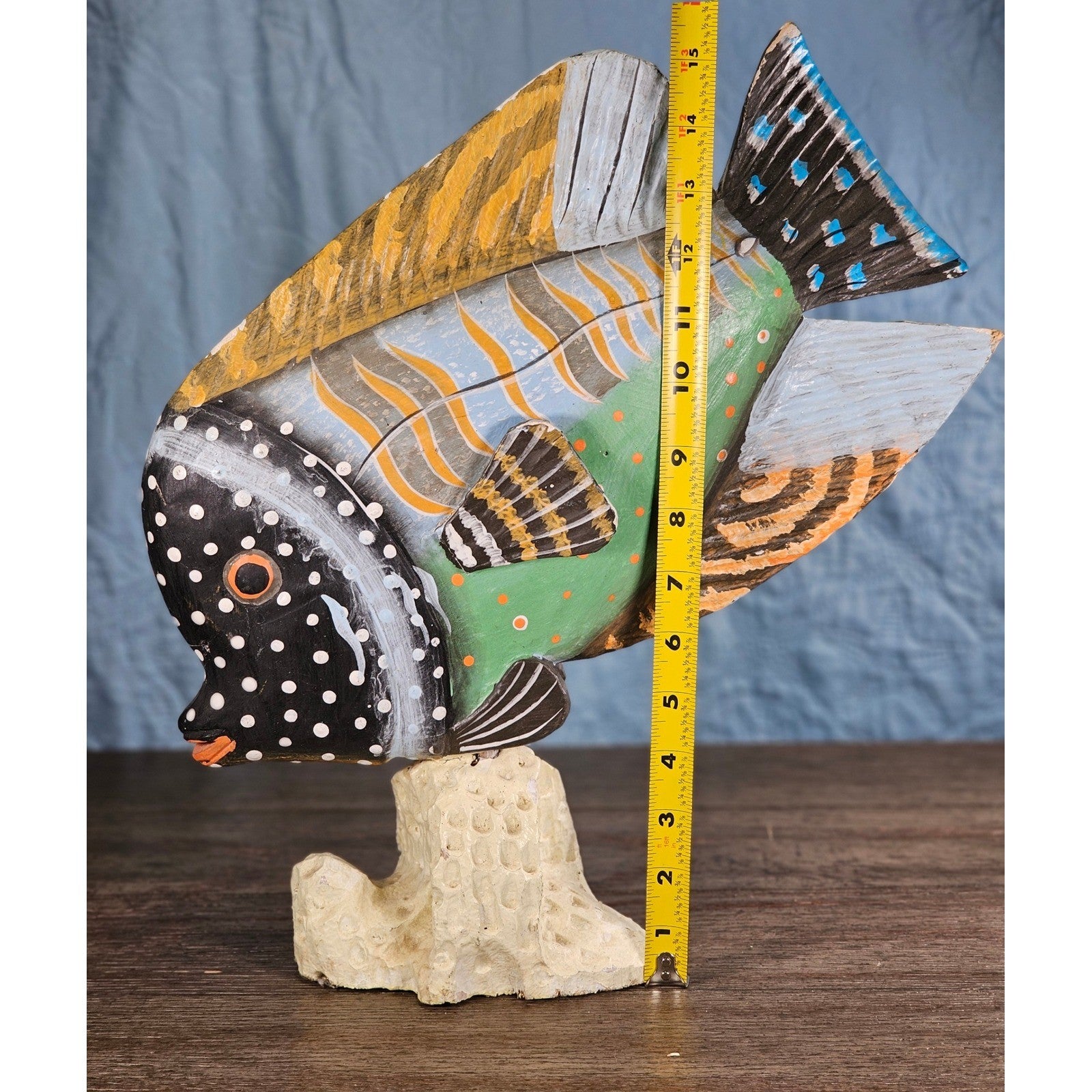 Vintage Hand-Painted Tropical Fish Sculpture Coastal Folk Art Decor