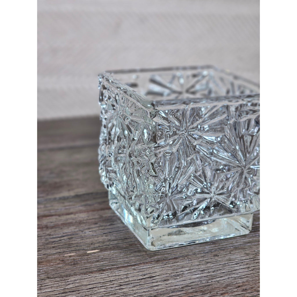 Vintage Avon Clear Pressed Glass Square Votive Candle Holder