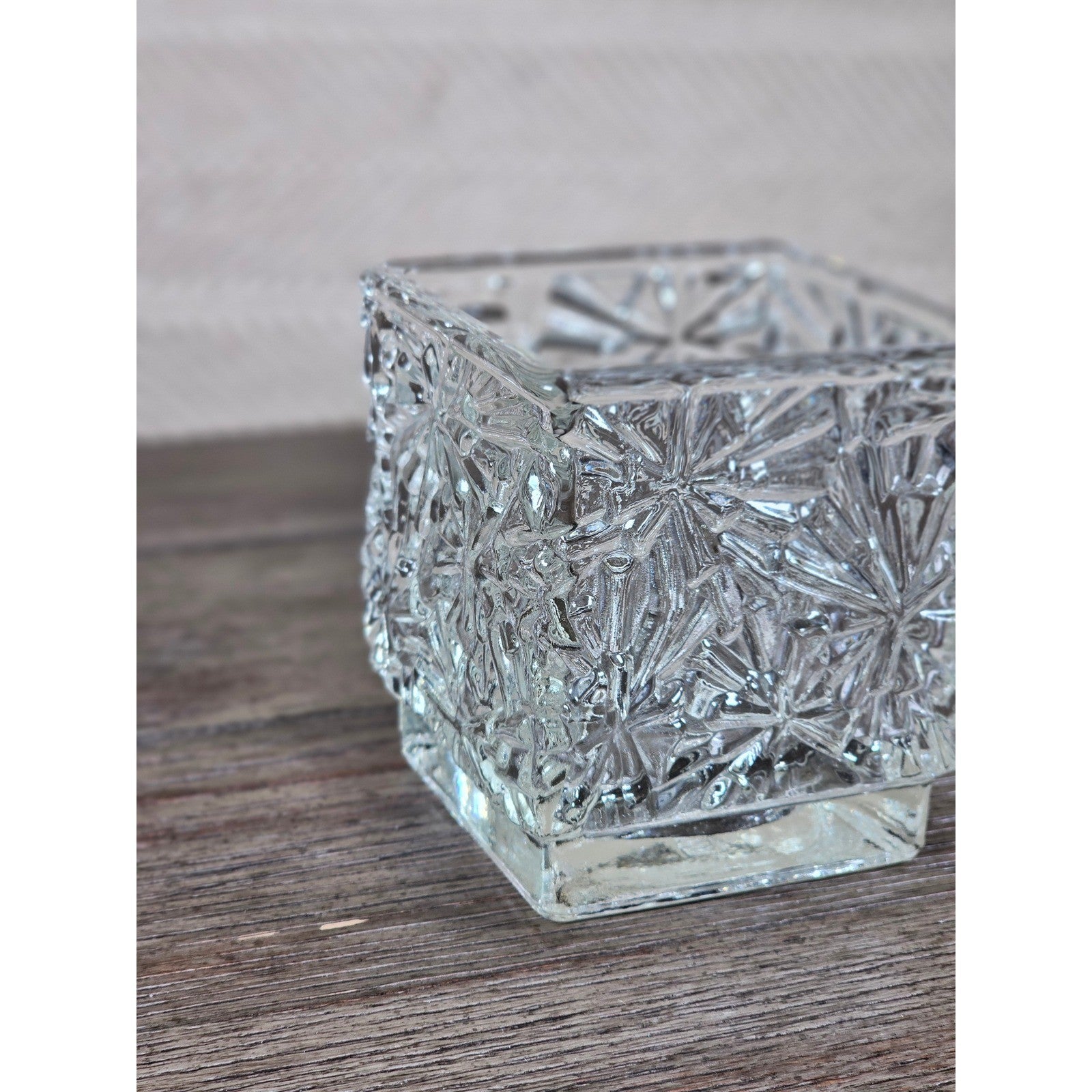Vintage Avon Clear Pressed Glass Square Votive Candle Holder