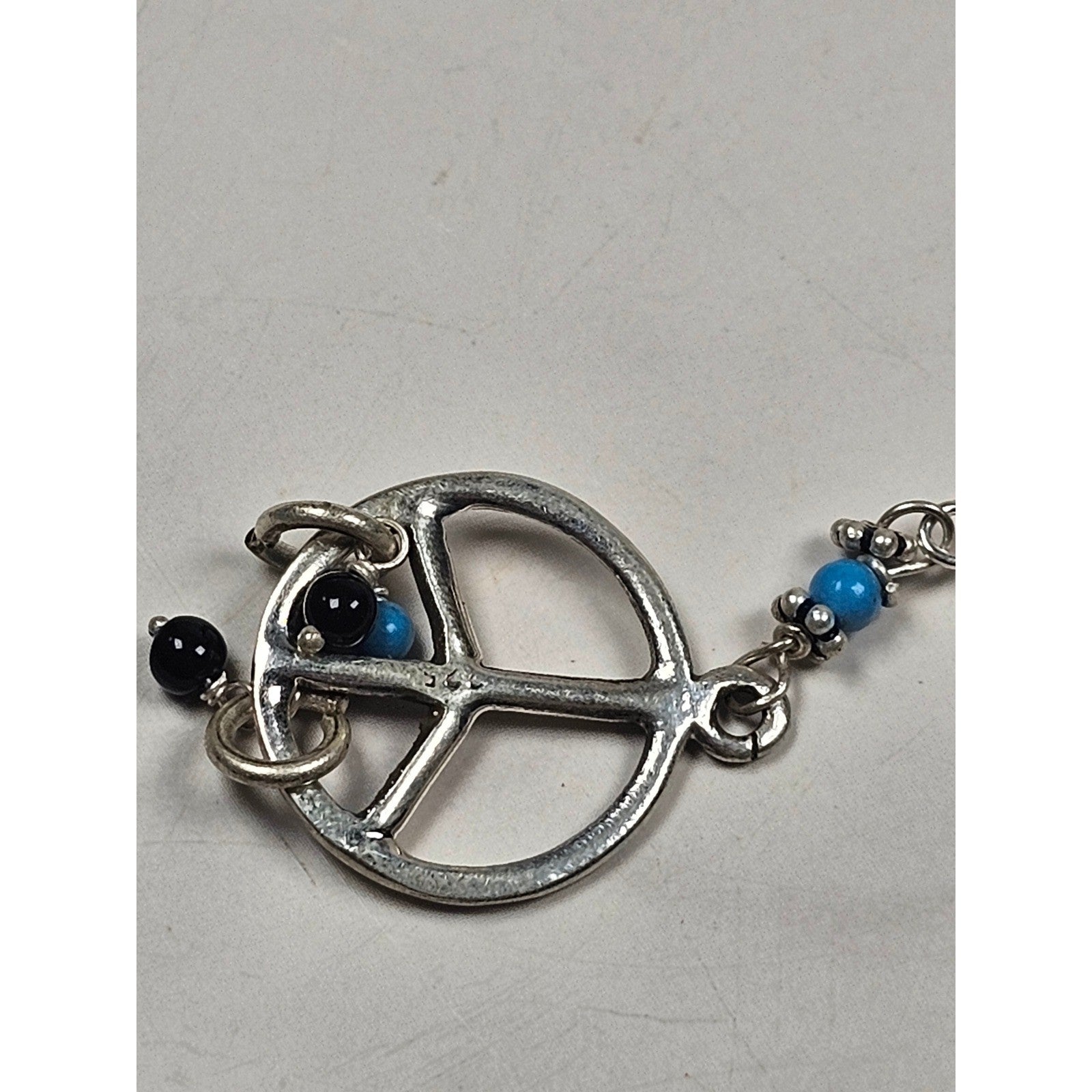 Vintage Sterling Silver Peace Sign Dangle Earrings 925 Beaded