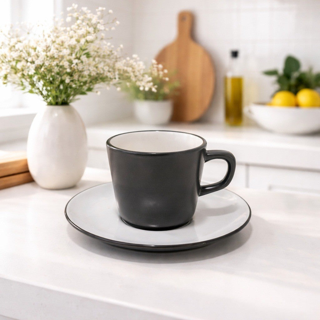 Vintage Mikasa Terra Stone Snow White Cup & Saucer Set Japan Brown White