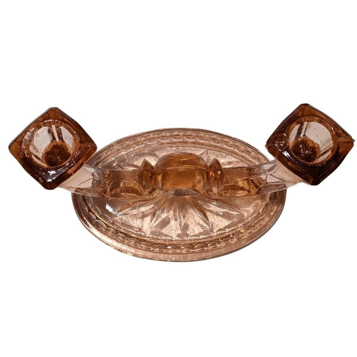 Vintage Heisey Peach Depression Glass Double Candelabras Pair
