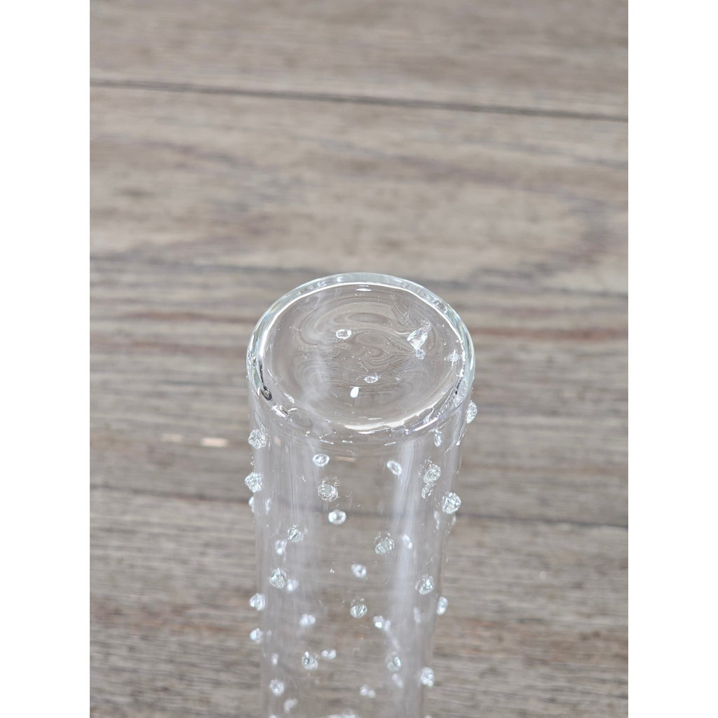 Vintage Clear Art Glass Bud Vase Applied Polka Dots 7 Inch