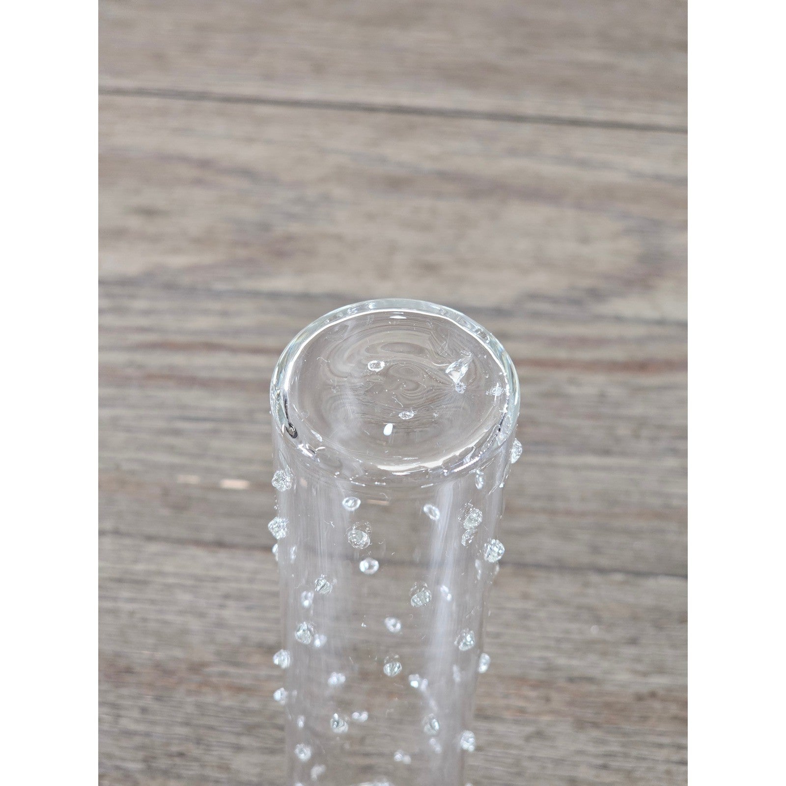Vintage Clear Art Glass Bud Vase Applied Polka Dots 7 Inch