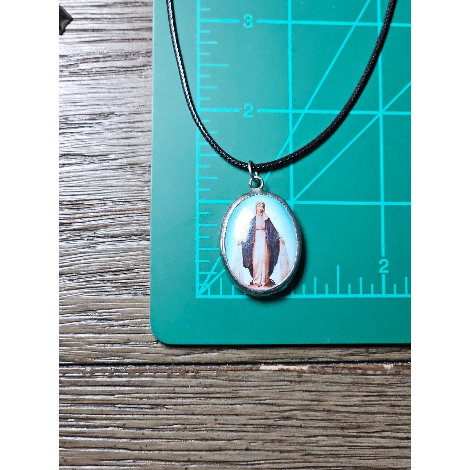 Vintage Miraculous Medal Necklace Oval Catholic Pendant