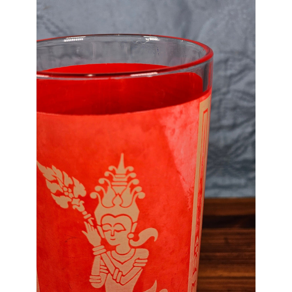 Vintage Red Asian Dancer Gold Glasses Set of 2 Tall Drinking Tumblers