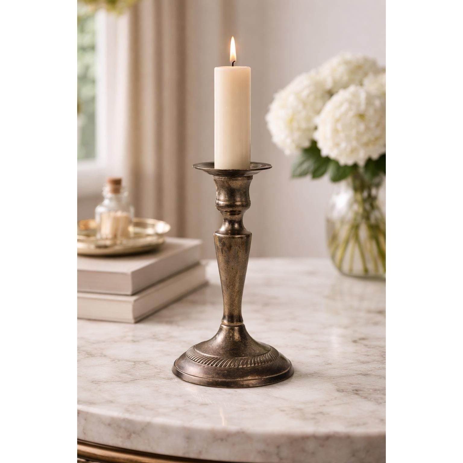 Vintage Silver Plated Holder with Line Detail Base – 7 1/4"