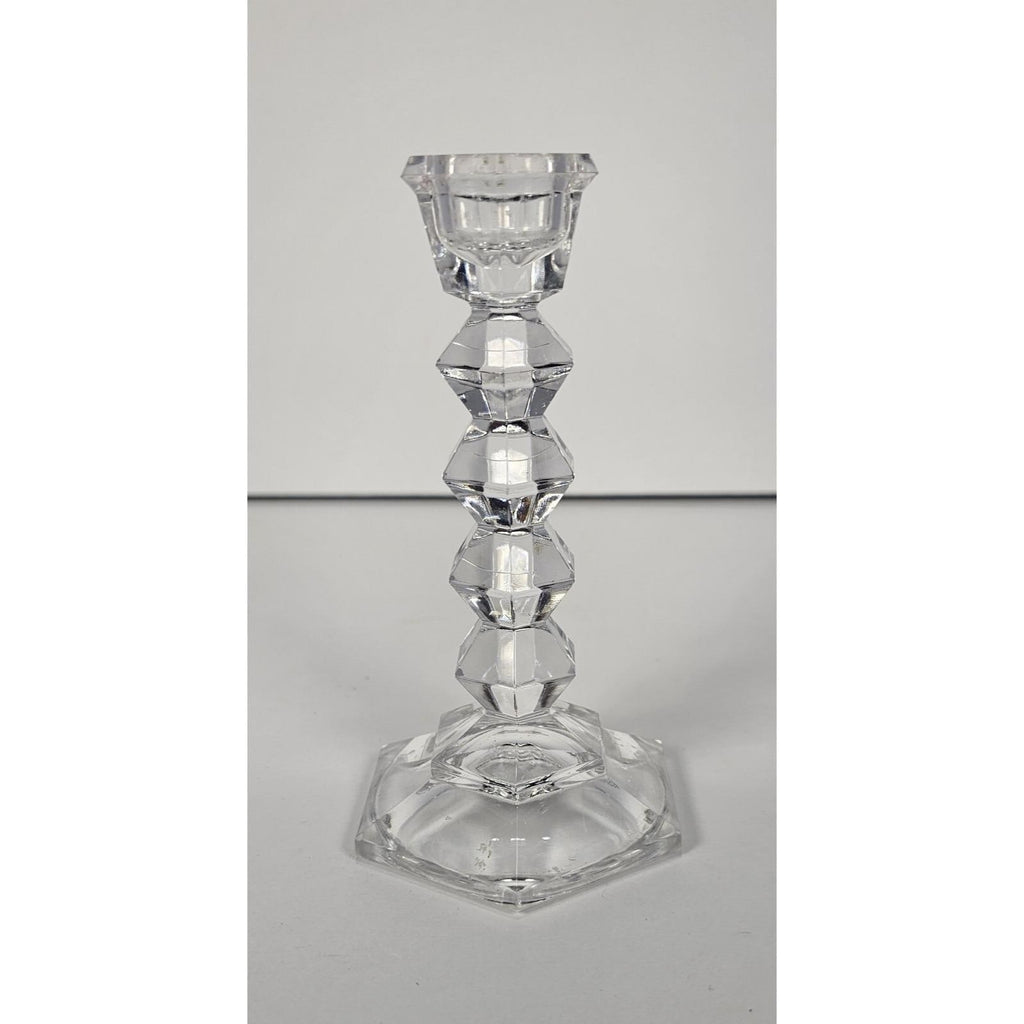 Vintage Faceted Crystal Candlestick Holder Hexagonal Base 5 Inch
