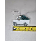 Set of 5 White Pickup Truck Christmas Ornaments with Tree Glitter Holiday Decor