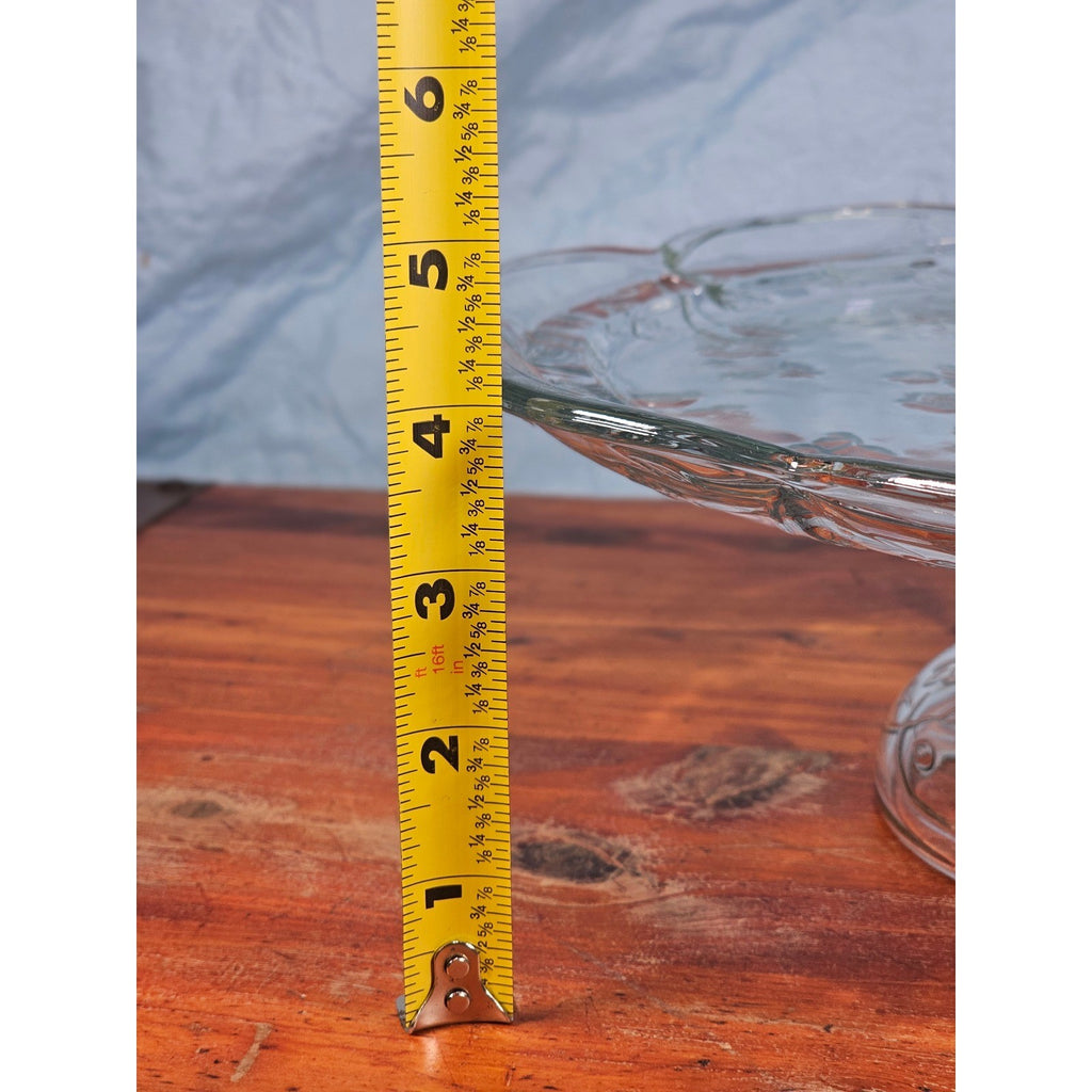 Vintage Clear Glass Cake Stand with Floral Embossed Design