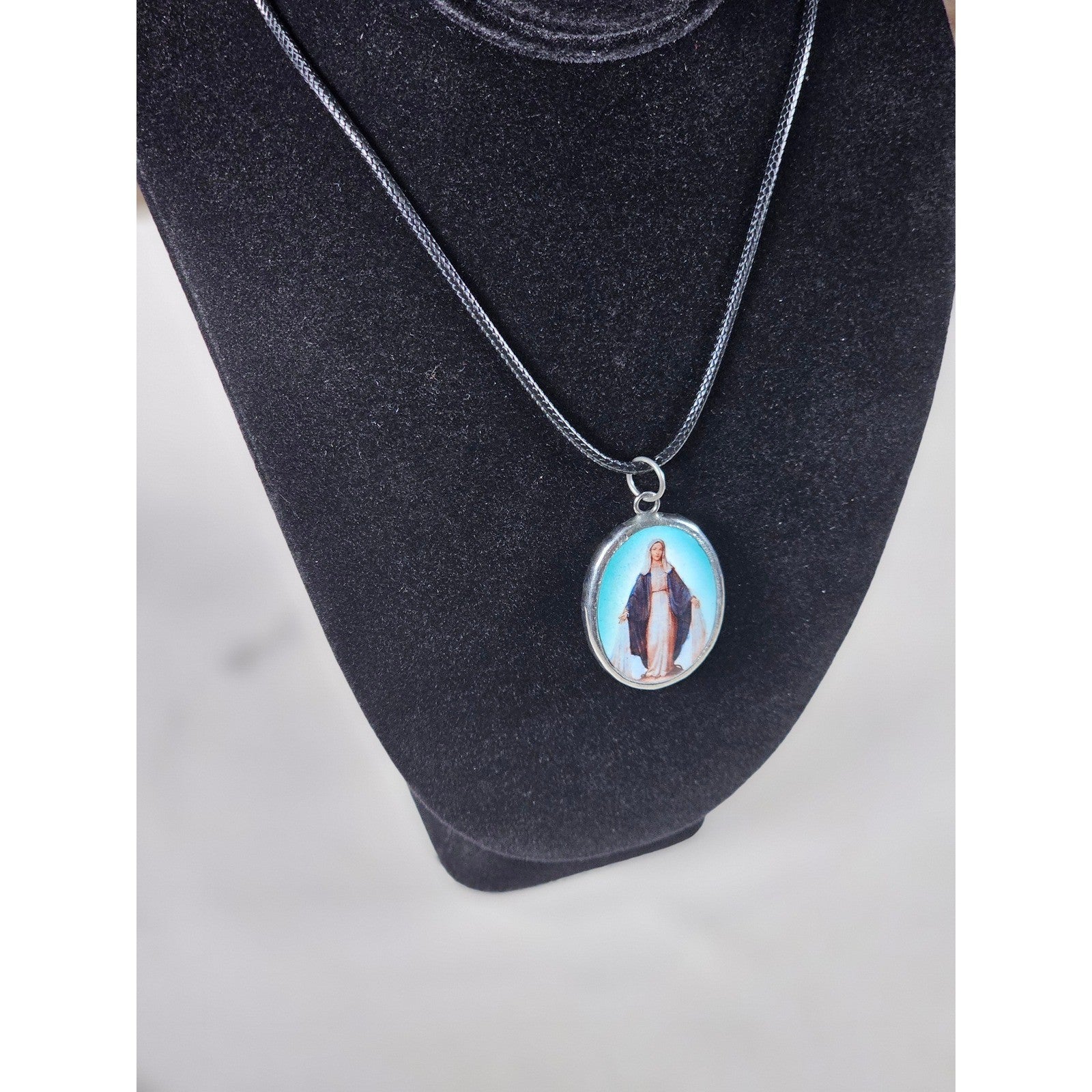 Vintage Miraculous Medal Necklace Oval Catholic Pendant