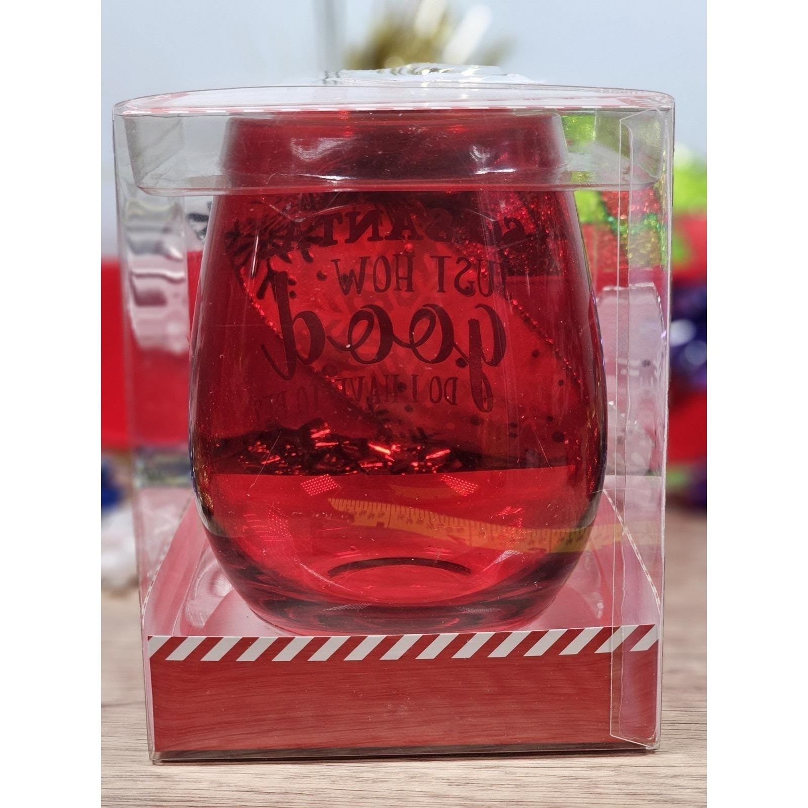Christmas Stemless Wine Glass Funny Santa Red Holiday Glass
