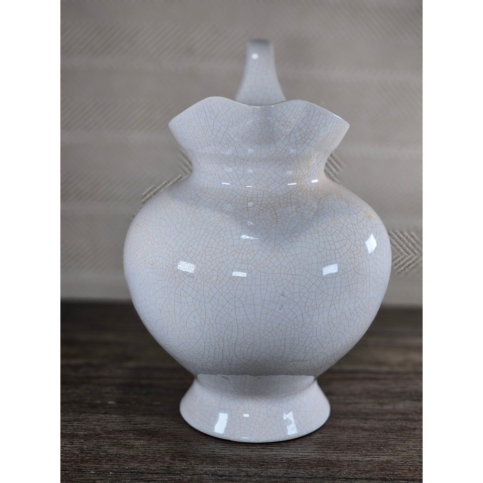 Vintage White Crackle Glaze Vase 12.5in Farmhouse Display
