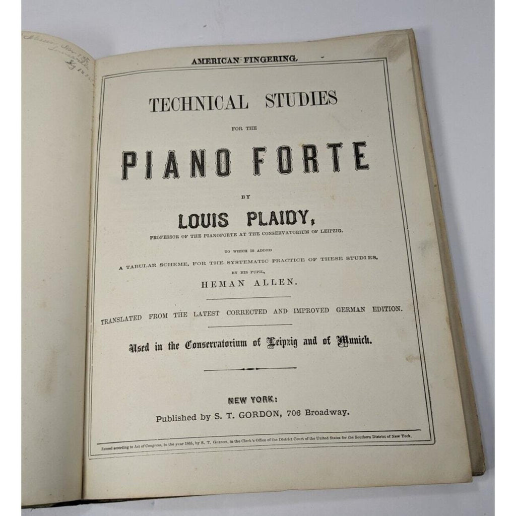 Antique 1865 Technical Studies for the Piano Forte Music Book