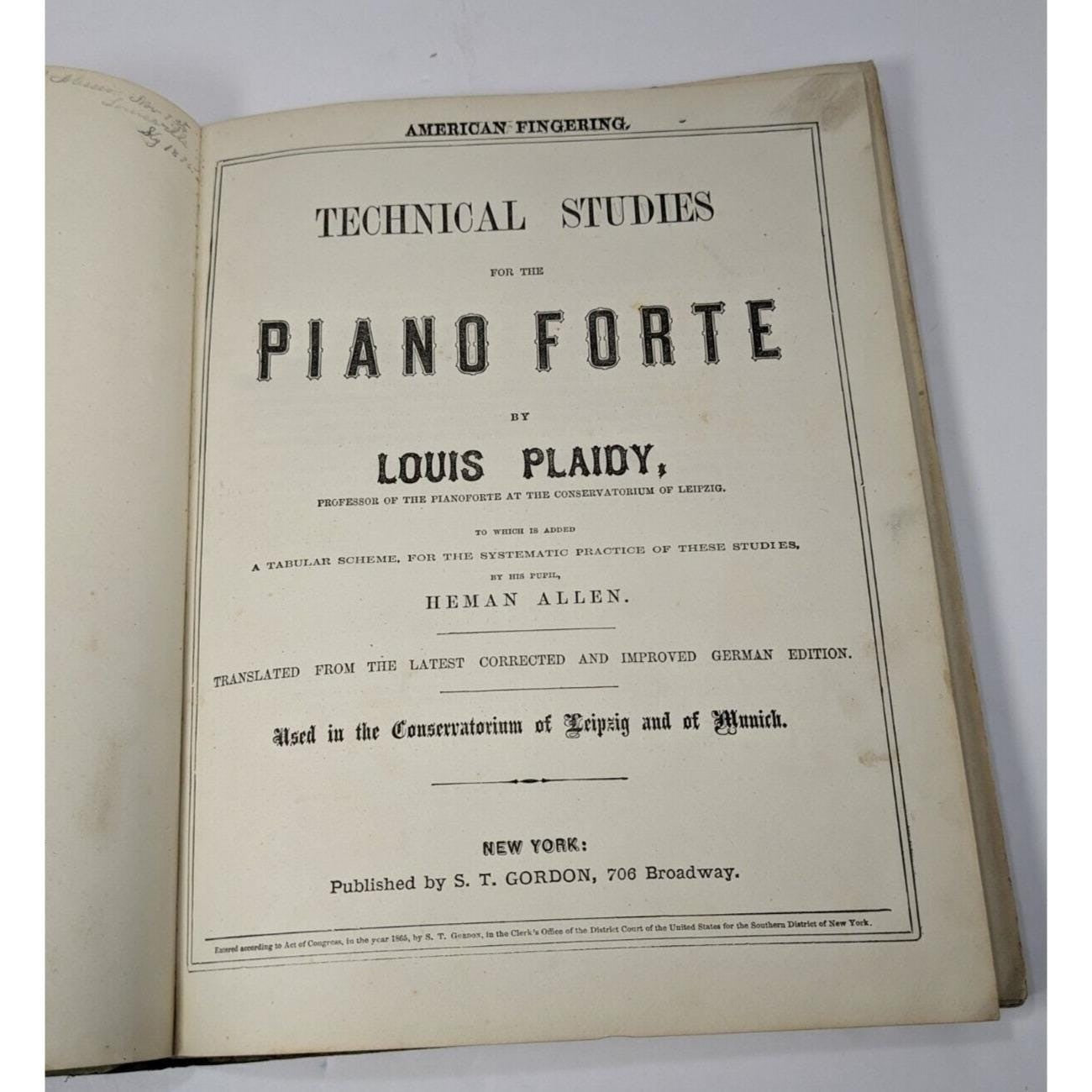 Antique 1865 Technical Studies for the Piano Forte Music Book