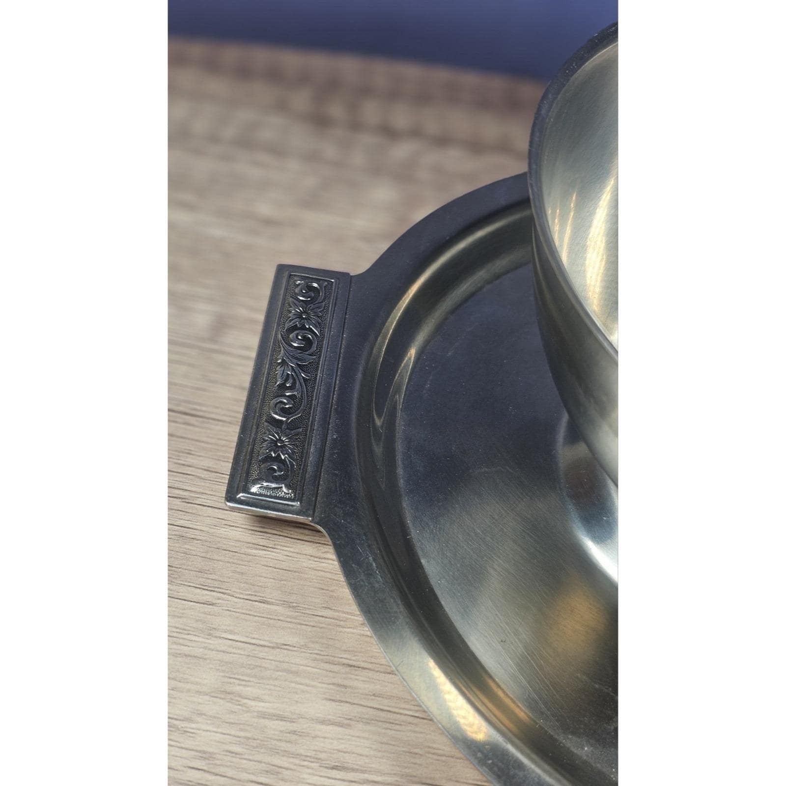 Vintage Stainless Steel Gravy Bowl With Attached Plate Server