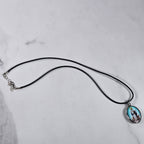 Vintage Religious Shepherd Pendant Aqua Blue Medallion